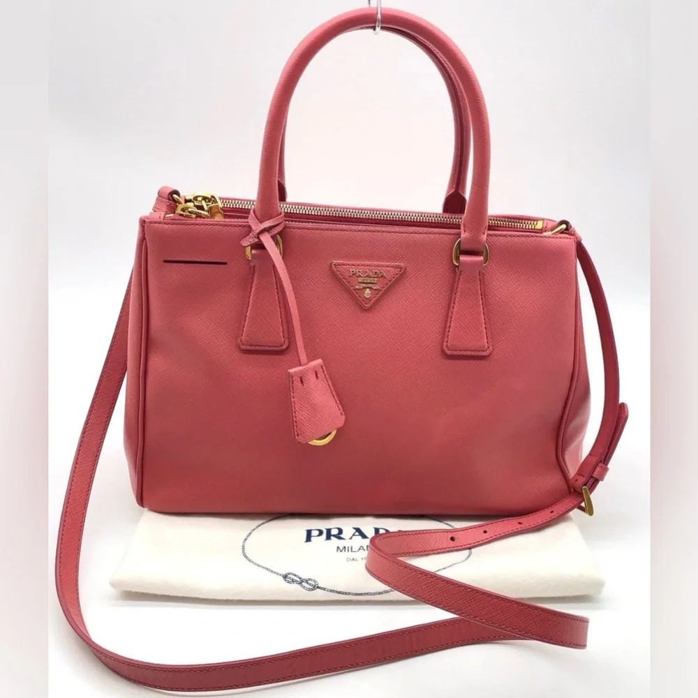 Prada Saffiano Galleria Leather Satchel Bag - Coral Pink